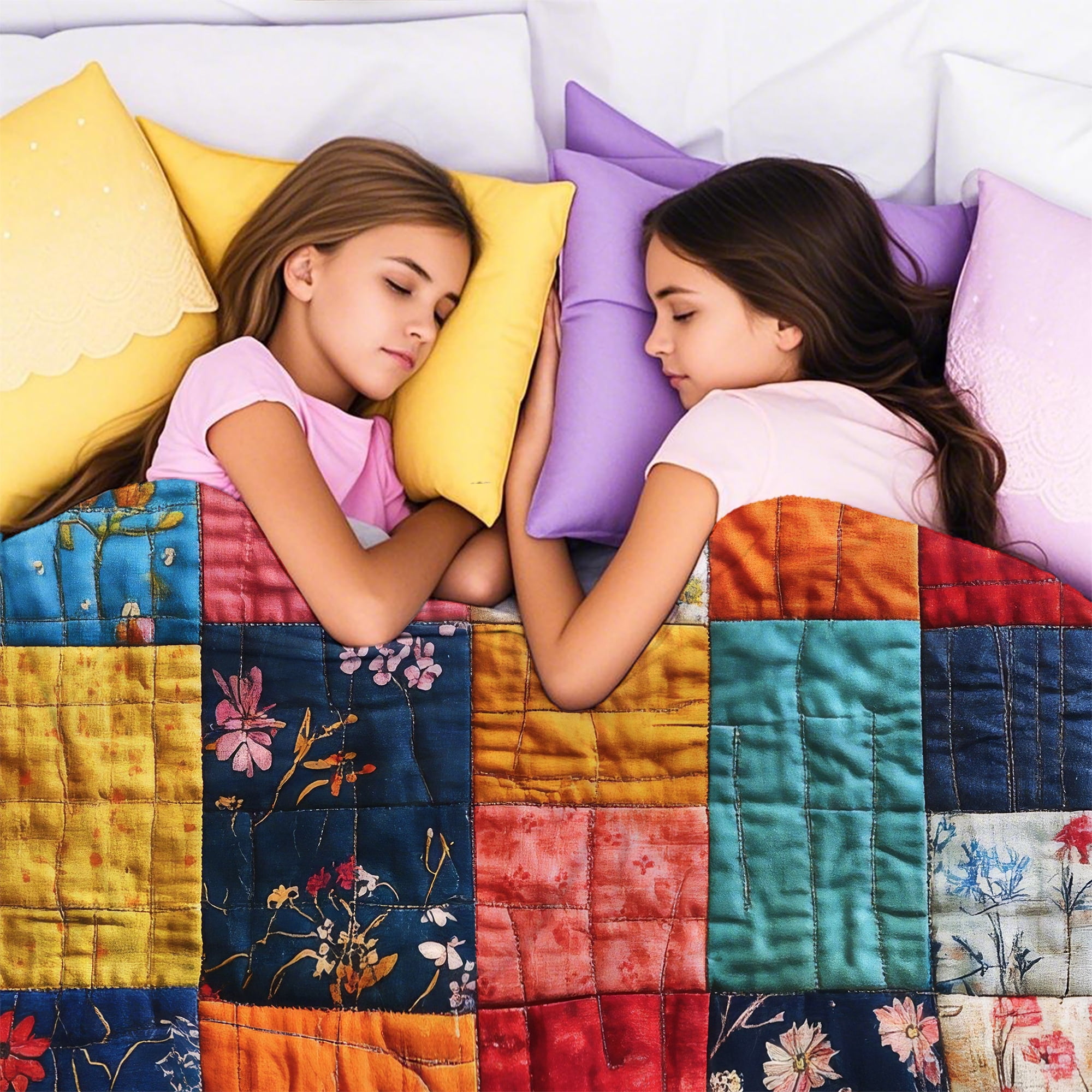 Sherpa Fleece Throw Blanket 30" x 40" Reversible Plush Fluffy Blanket, Double-Layer Super Soft Flannel Blanket for Sofa, Couch, Bed, Patchwork Floral Pattern
