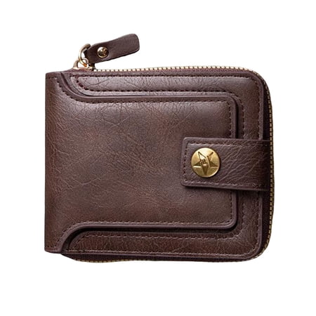 bestolf Men Short Wallet Zip Closure Slim Card Holder Wallet Faux Leather Minimalist Bifold Wallet for Cards Cash Coins