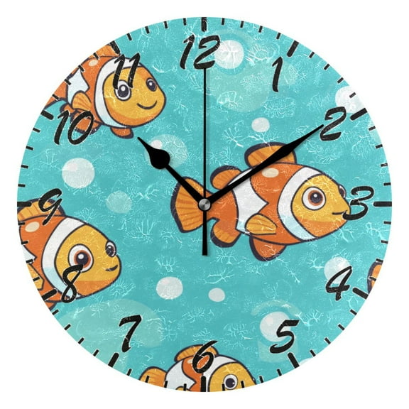 Wall Clock 10 Inch Battery Operated Clocks Living Room Decor, Silent Non-Ticking for Living Room Home Kitchen office Clock Cartoon Clownfish