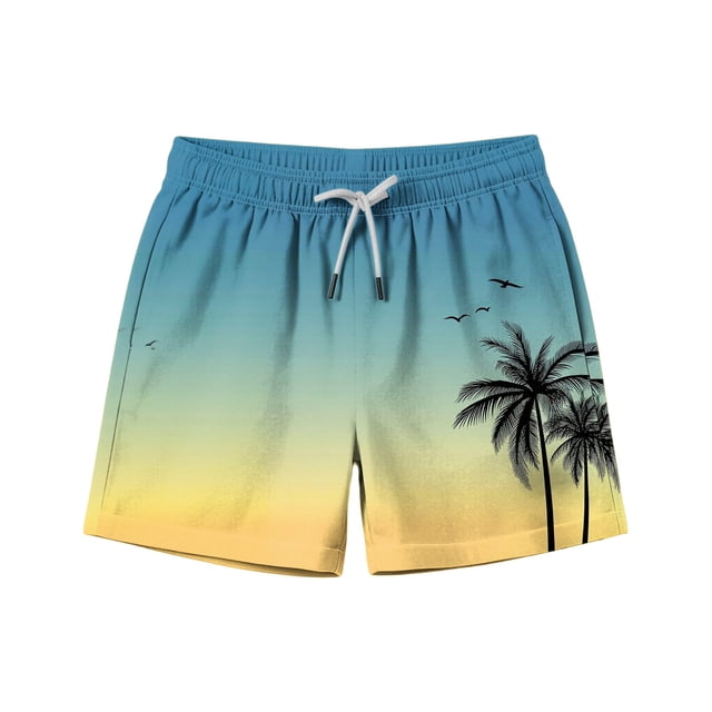 Zpanxa Kids Shorts Polyester Spandex Print Pattern with Drawstring Elastic Waistband Casual Swim Trunks 10-11 Years