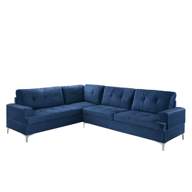 Mobilis Classic Large Tufted Microfiber Velvet L Shaped Sectional Sofa Navy Walmart Com Walmart Com