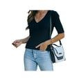 thumbnail image 6 of Liacowi Women Junior Slim Knitwear Summer Women Leisure V-neck Short Sleeve Tops Base Shirt, 6 of 9