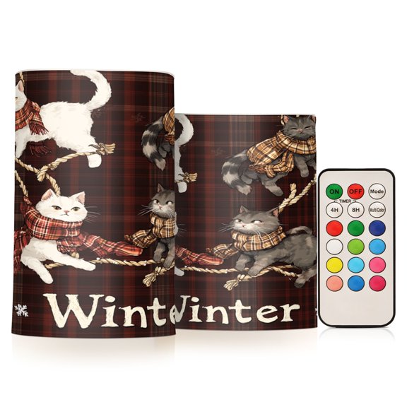 BZSMCE Flameless Candles LED Lights Cute Plaid Of Cats Creativity Battery Candles