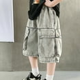 thumbnail image 4 of LIIPEE Girl Boy Cargo Jean Shorts Elastic Waist Wide Leg Denim Shorts With Pockets Kids Versatile Weekend Shorts,Grey,13-14 Years, 4 of 9