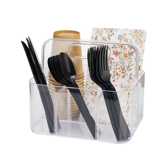 NiHome Plastic Utensil Holder for Party, Utensil Caddy & Silverware Holder for Party - Cutlery Caddy, Buffet Caddies for Forks, Knives, Spoons, Clear Plastic Silverware Organizer Tote with Handle