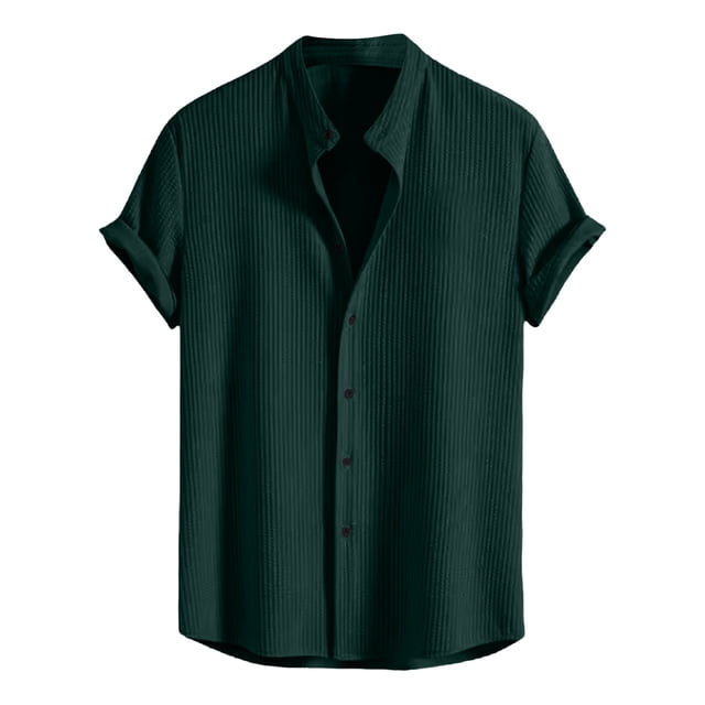 Vestido de Camiseta, Hombre de Color Sólido de Pie Cuello de Manga Corta Camisa Superior, Poliéster Casual de Moda
