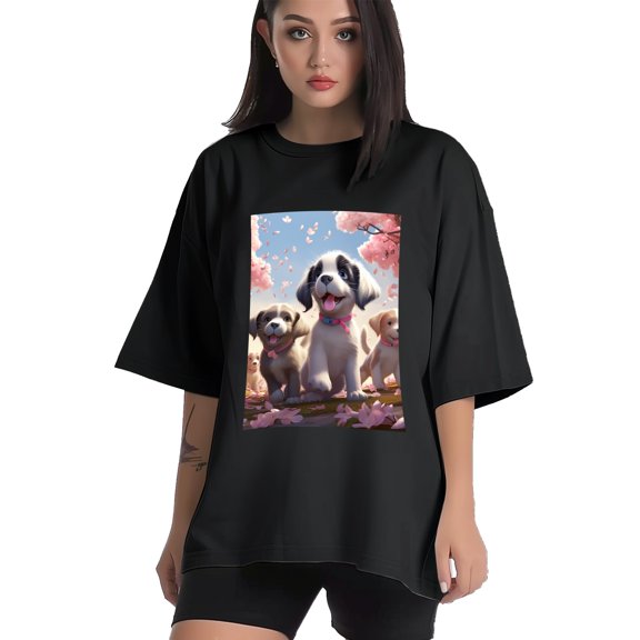 Plus Size Shirt for Women Black Tops for Women Short Sleeves Shirt for Women Puppy T Shirt Crewneck Shirt for Women XS