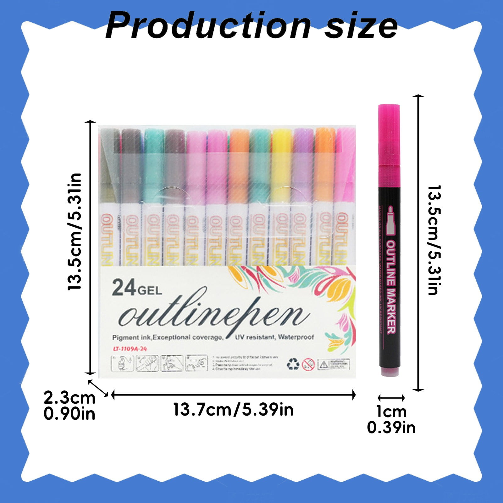 Harlik Double Line Outline Metallic Markers with Glitter Effect, 2Mm Medium Tip Art Pens for Greeting Cards, Diy Crafts, Scrapbooking, Drawing on Dark Paper, Smooth Writing with Vibrant Colors
