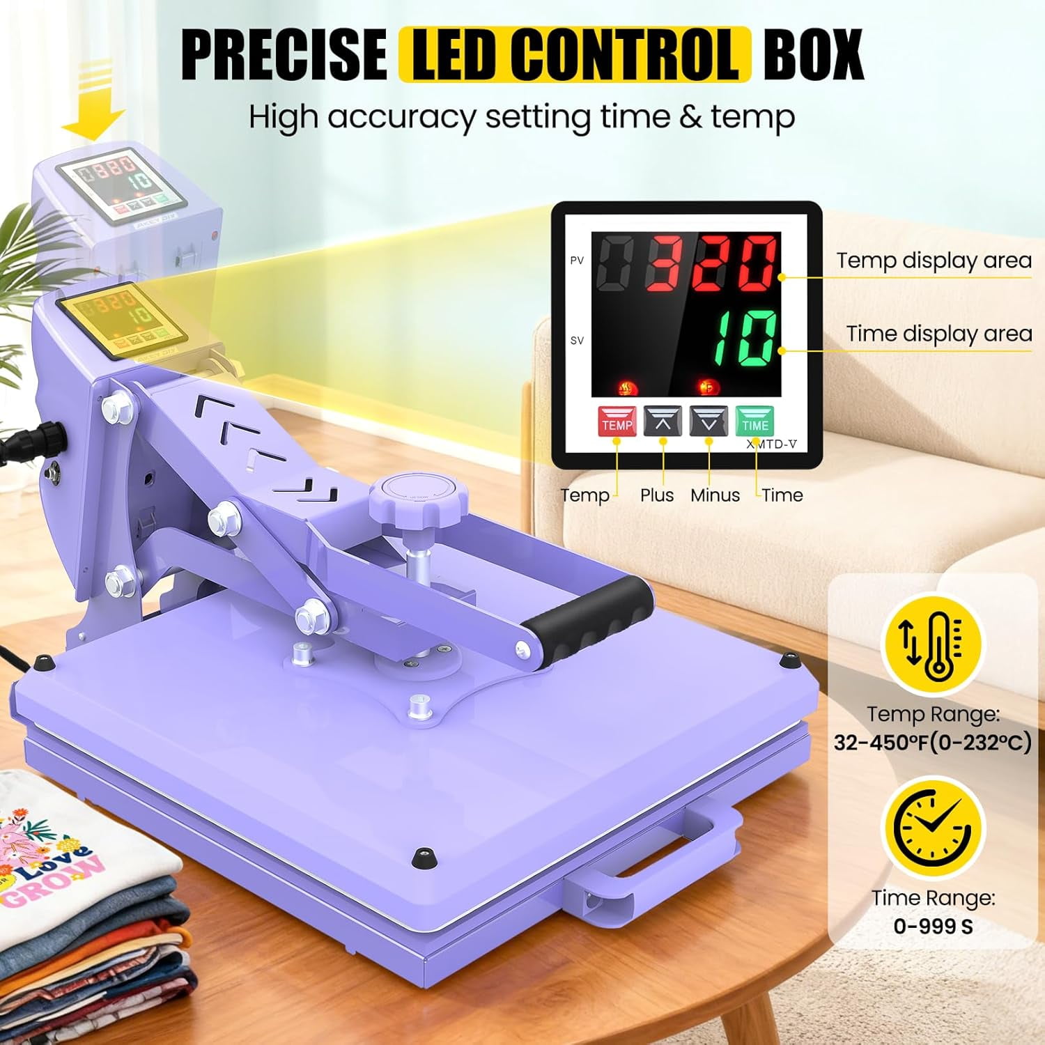 Adnoom Clamshell Heat Press 15x15 with Slide Out Design, Industrial-Quality Sublimation Press with Dual Tube Heating System, Digital Heat Transfer Machine for T-shirt, Mouse Pad, Pillows, Purple
