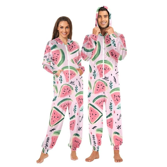 Watermelon Doodles Adult onesie Pajamas, Crystal Velvet Ultra Soft Warm Jumpsuit for Men and Women
