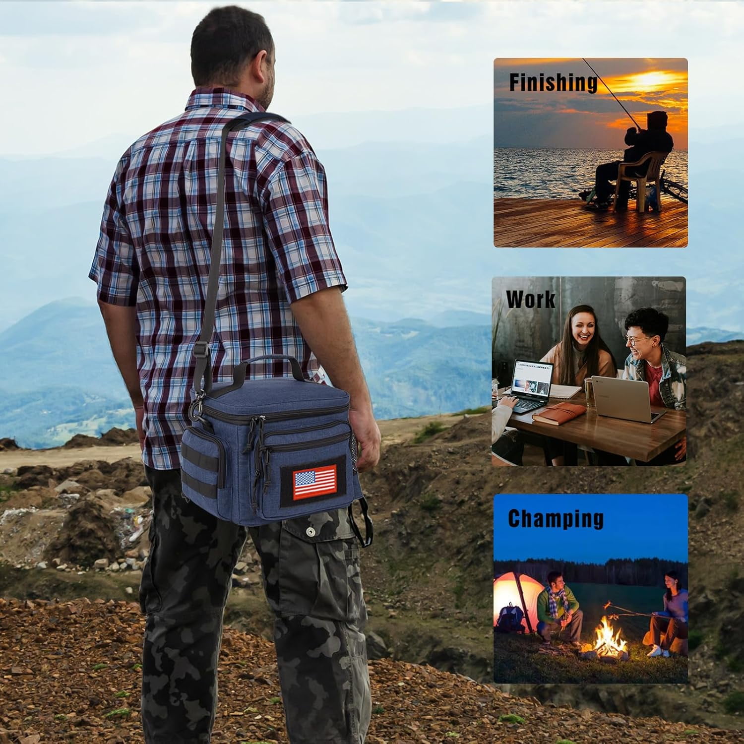 TRIPGEAR Lunch Box for Men, Mens Lunch Bag with Webbing Leakproof Insulated Large Capacity Cooler Bag with Adjustable Shoulder Strap(12.3L Blue)
