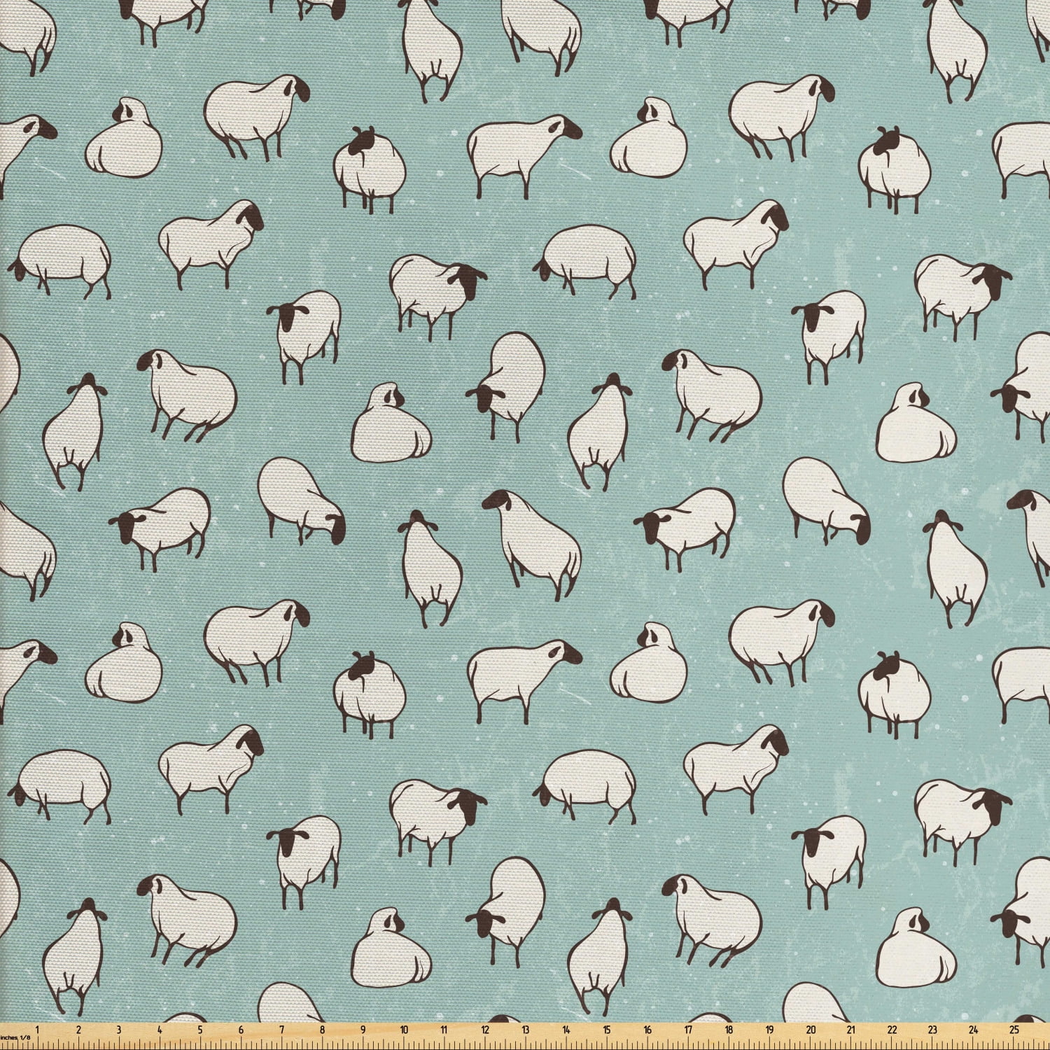 Sheep Fabric by The Yard, Herd of Farm Animals Illustration Repetitive