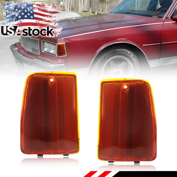 2PCS Amber Lens Front Bumper Turn Signal Lights Side Marker Light Turn Warning Lights Corner Light Cover For 1987 1988 1989 1990 Chevrolet Caprice No Bulb/Socket Included