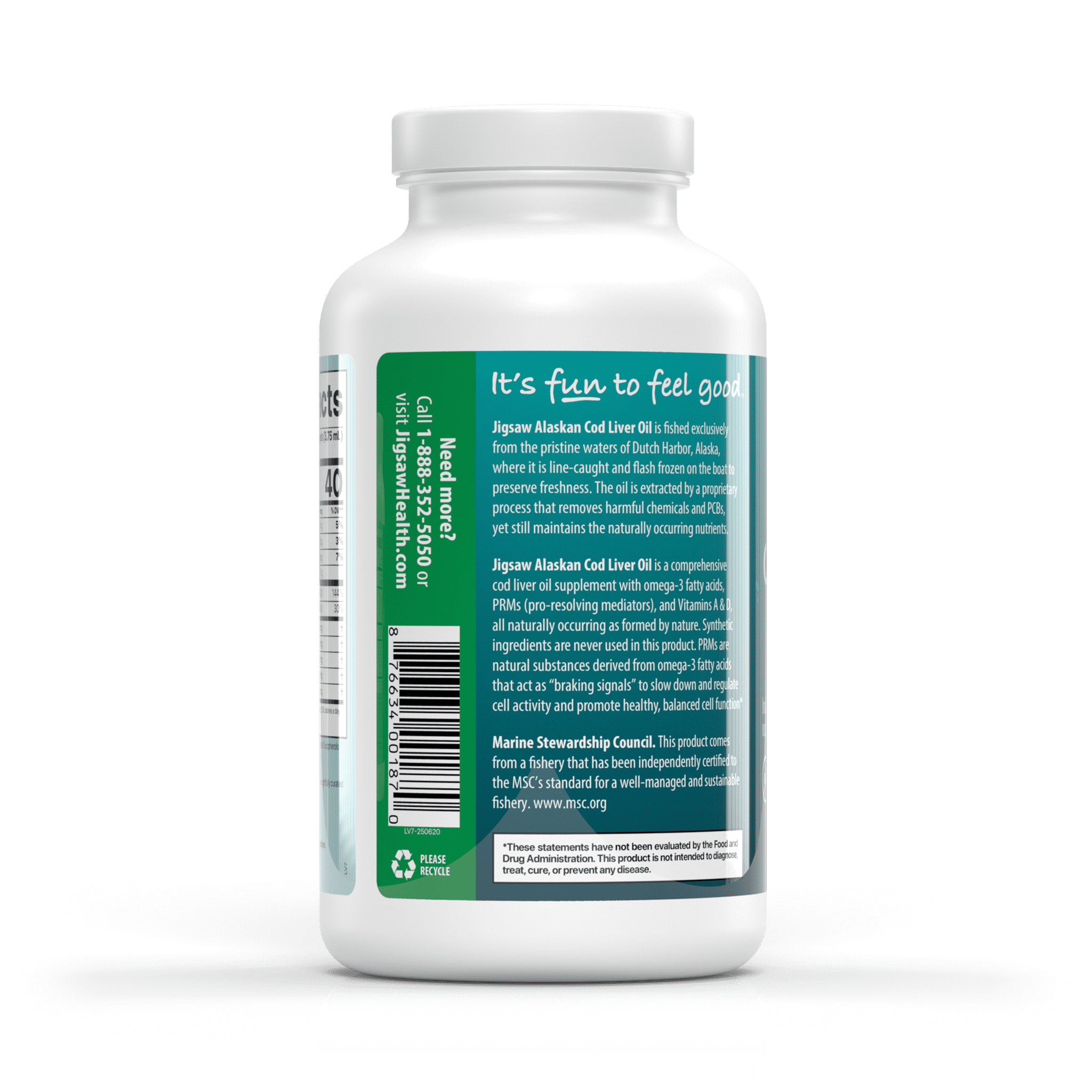 Jigsaw Health Alaskan Cod Liver Oil, 180 Softgels