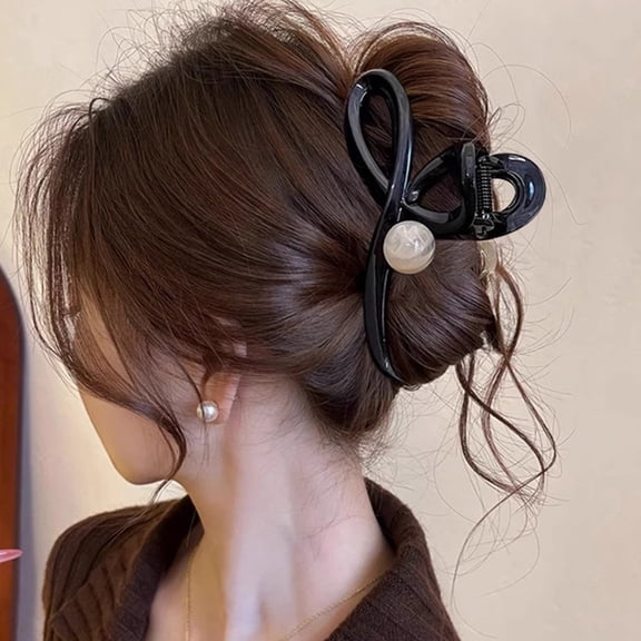 Infinity Twist Pearl Black Plastic Hair Claw Clip, Strong Spring Non-Slip Large Hair Catch for Thick Hair Women Daily DIY Craft Hair Accessories