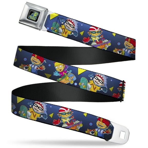 Nickelodeon Belt, Seatbelt Buckle Belt, Rocket Power Character Poses Shapes Cool Gray Multi Color, 30 to 44 Inches