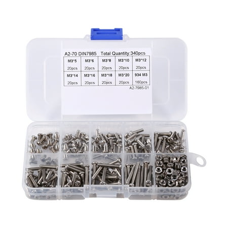 

Mgaxyff Nuts 340pcs M3 Stainless Steel Screws and Nuts Assortment Kit Set Pan Head Fastener