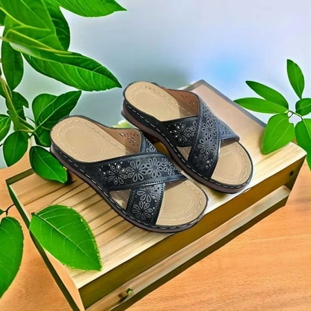 

Wavsuf Wedge Sandals for Women Casual Summer Vintage Black Sandals Shoes Size 6.5