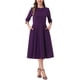 thumbnail image 1 of Vestido de trabajo elegante para mujer INSPIRE CHIC, con mangas 3/4, plisado, cuello redondo, estilo midi, color púrpura oscuro, 1 of 5