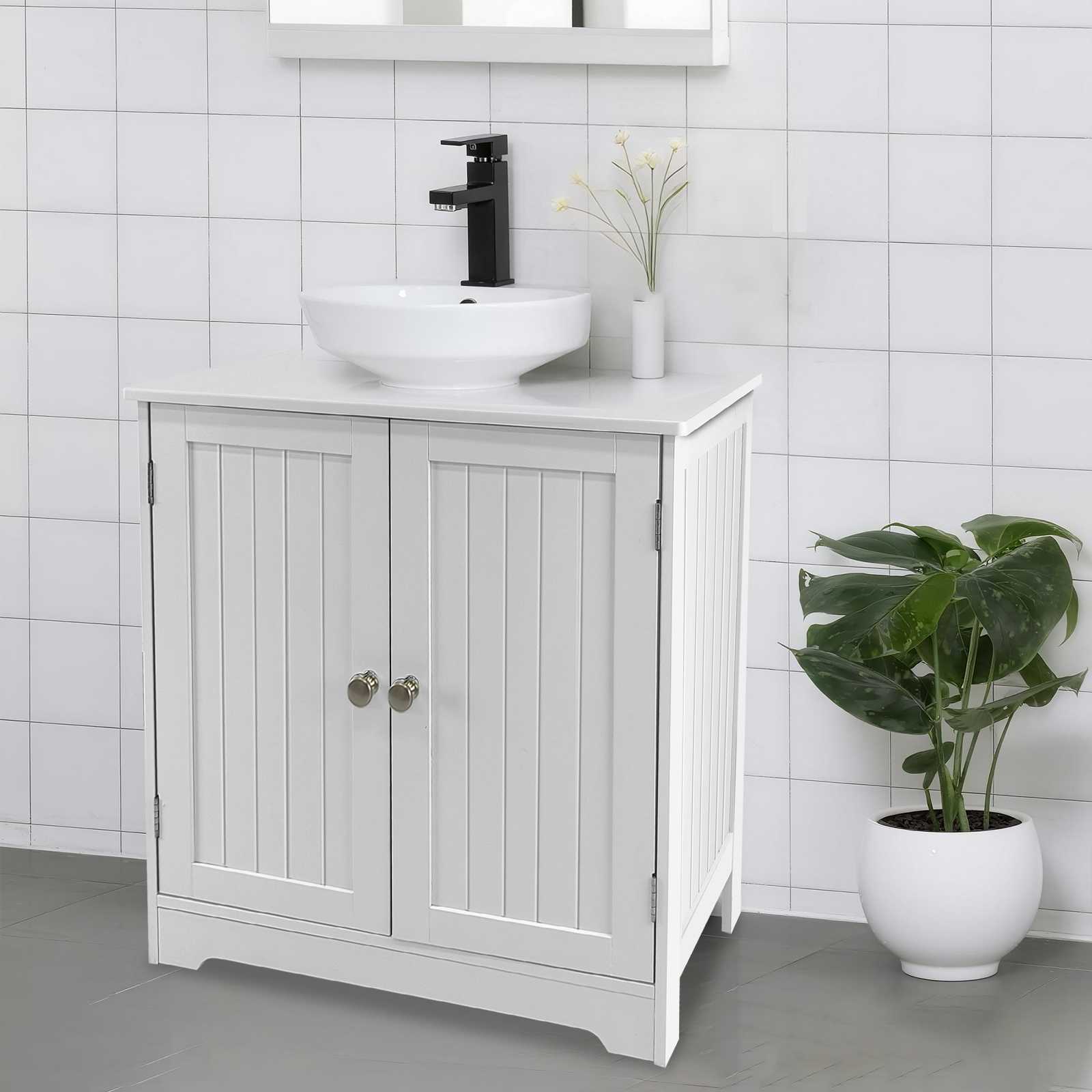 Jacgood Bathroom Vanity Under Sink Pedestal with 2 Doors, Bathroom Sink Cabinet with Adjustable Shelf, Sink Storage Cabinet, Under Sink Cabinet, White