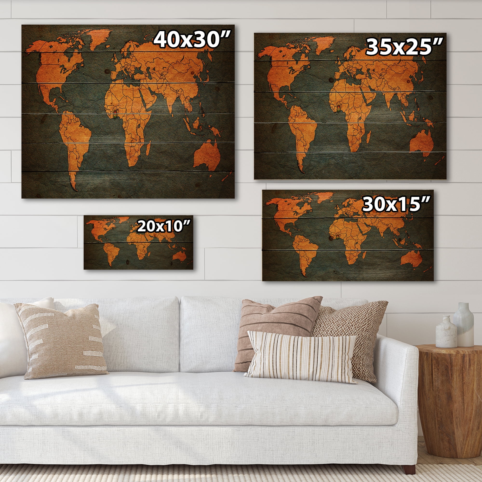 Designart 'Ancient World Map of Africa' Vintage Print on Natural Pine Wood
