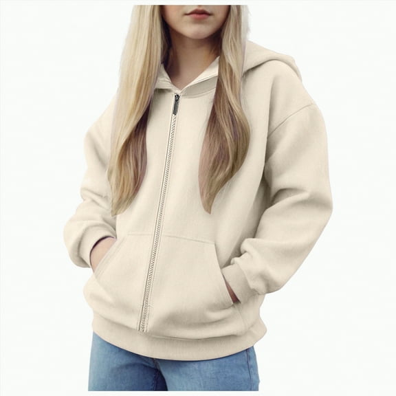 Caqnni Kids Boys Little Girls Sweatshirt Zip Up Jackets Color Solid Hoodie Top Long Sleeve Little Girls Kids Boys Coat Fall Winter Coat Long Sleeve Coat for 8-9 Years