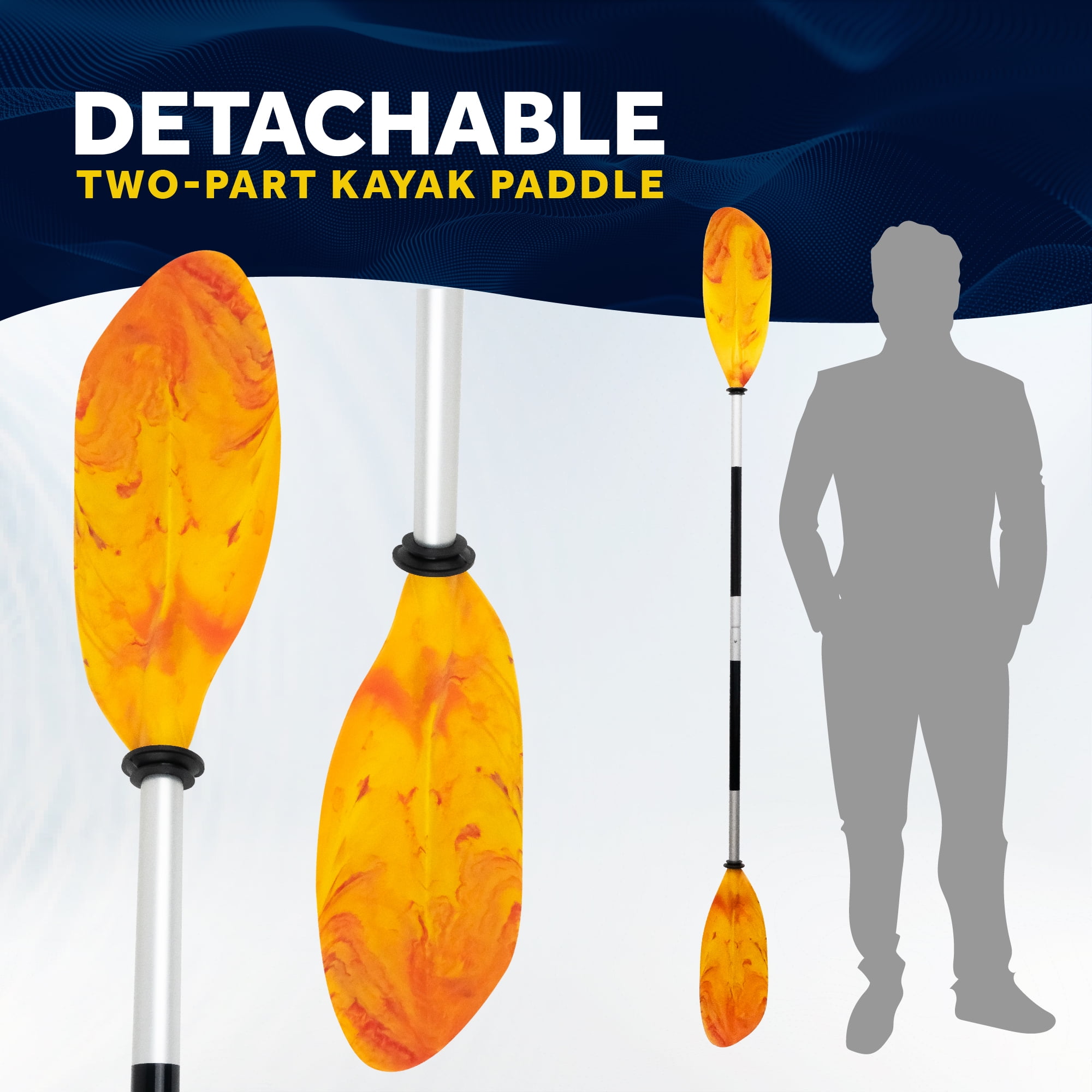 Five Oceans Kayak Paddles 2 Pack, 84" - 7ft Kayak Fishing Paddle, Detachable Heavy-Duty Aluminum Shaft, Reinforced Fiberglass Blades, 2-Piece Snap-Button, Lightweight Paddle for all Kayaks - FO2880-M2