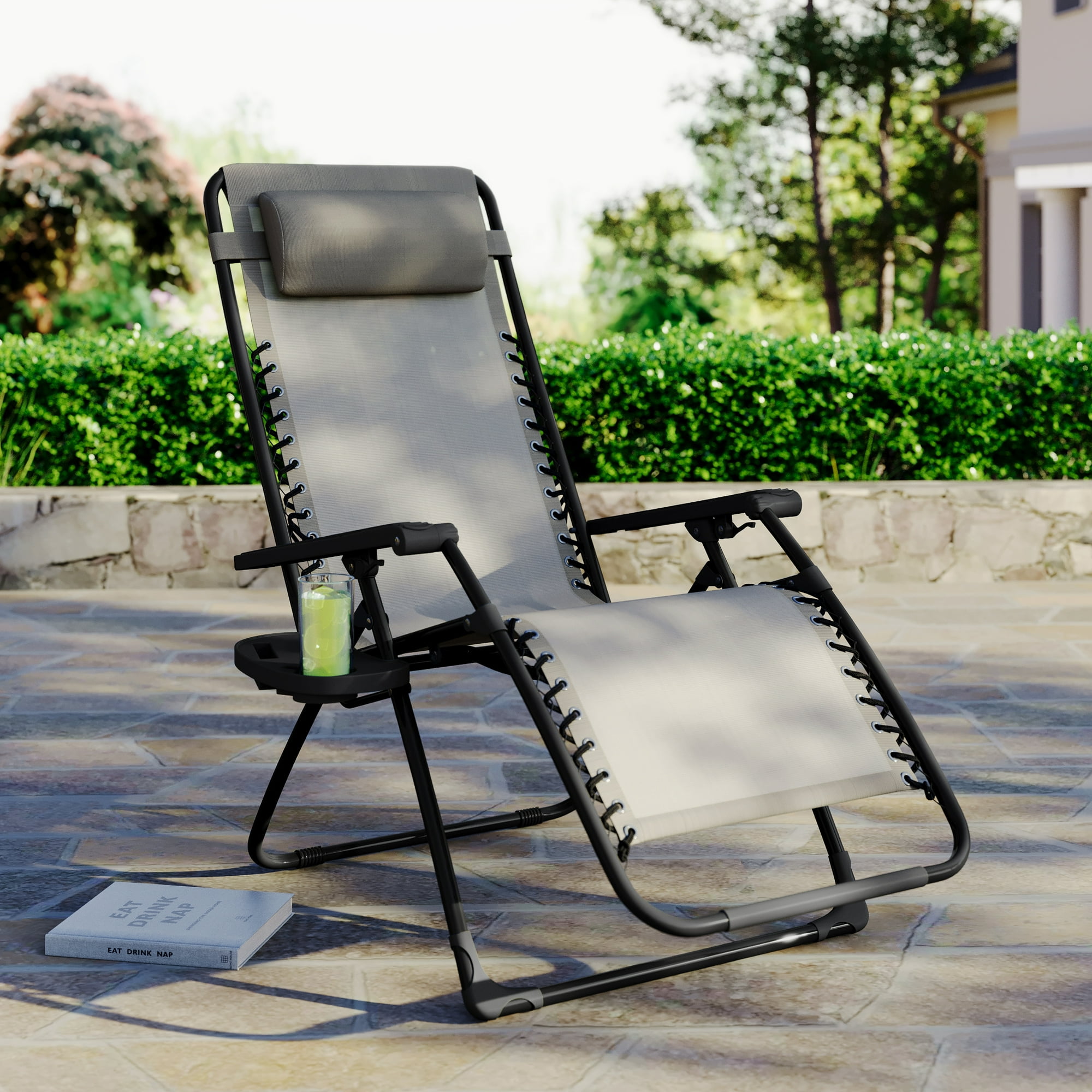 Mainstays Outdoor Steel Reclining Zero Gravity Chair with Cup and