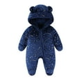 thumbnail image 4 of LIIPEE Girls Plush Onesie Fall Winter Warm Long Sleeve Hooded Zip Up Fuzzy Snowsuit Jumpsuit Child Versatile Holiday Party Vacation One-Pieces,Navy,0-3 Months, 4 of 4