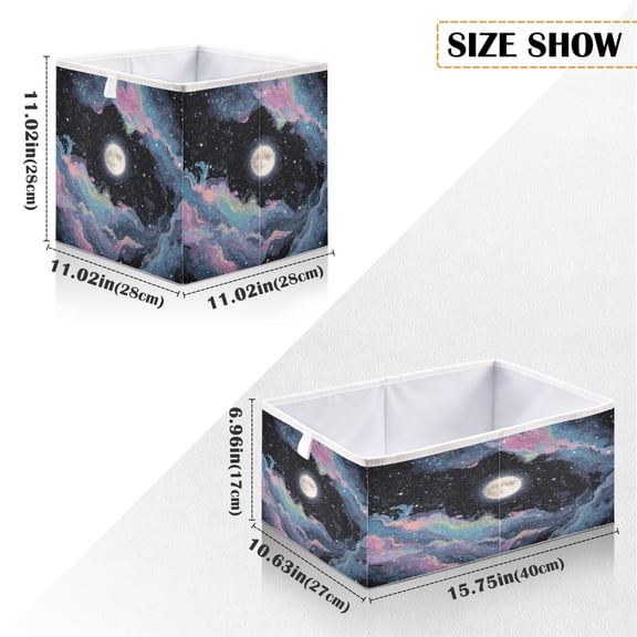 Iauyy Foldable Home Closet Storage Bins - Waterproof 300D Oxford Cube Baskets with Handles for Clothing Storage Books, Stars Surrounding The Moon