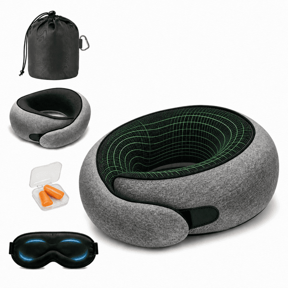Travel Pillow 2026 Upgraded Neck Pillow Airplane,100% Pure Memory Foam Neck Pillow for Plane, Office, Cars Sleeping, Road Trip, Long Flights,Includes Eye Mask & Earplugs