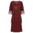 thumbnail image 3 of Miutii Womens 2pcs Elegant Plus Size Dress Set Evening Cocktail Mother's Dress Embroidery Lace Cover Burgundy 5XL, 3 of 9