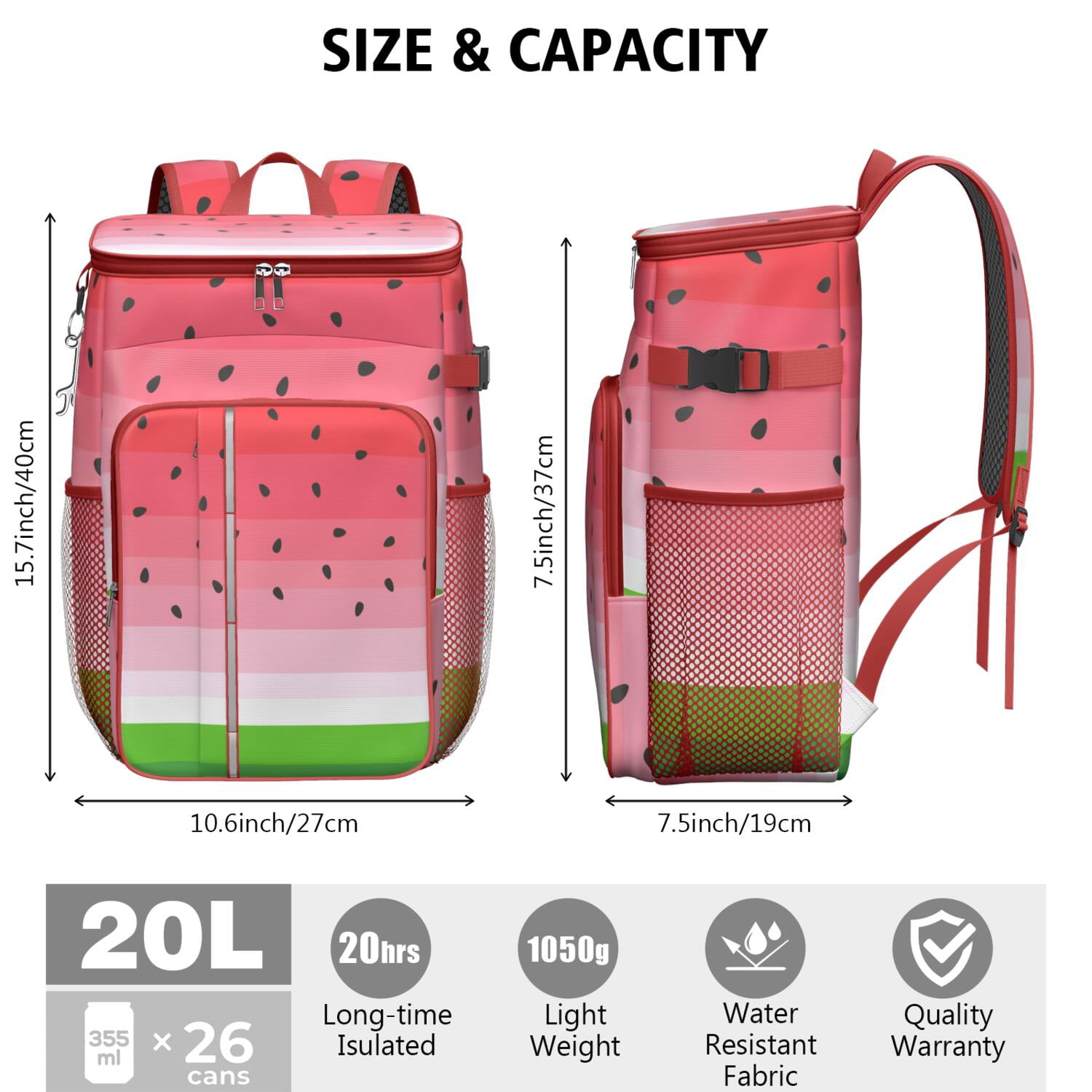 Watermelon Party Theme Cooler Backpack, Leakproof Insulated Lunch Bag for Tropical Vacations and Outdoor Use