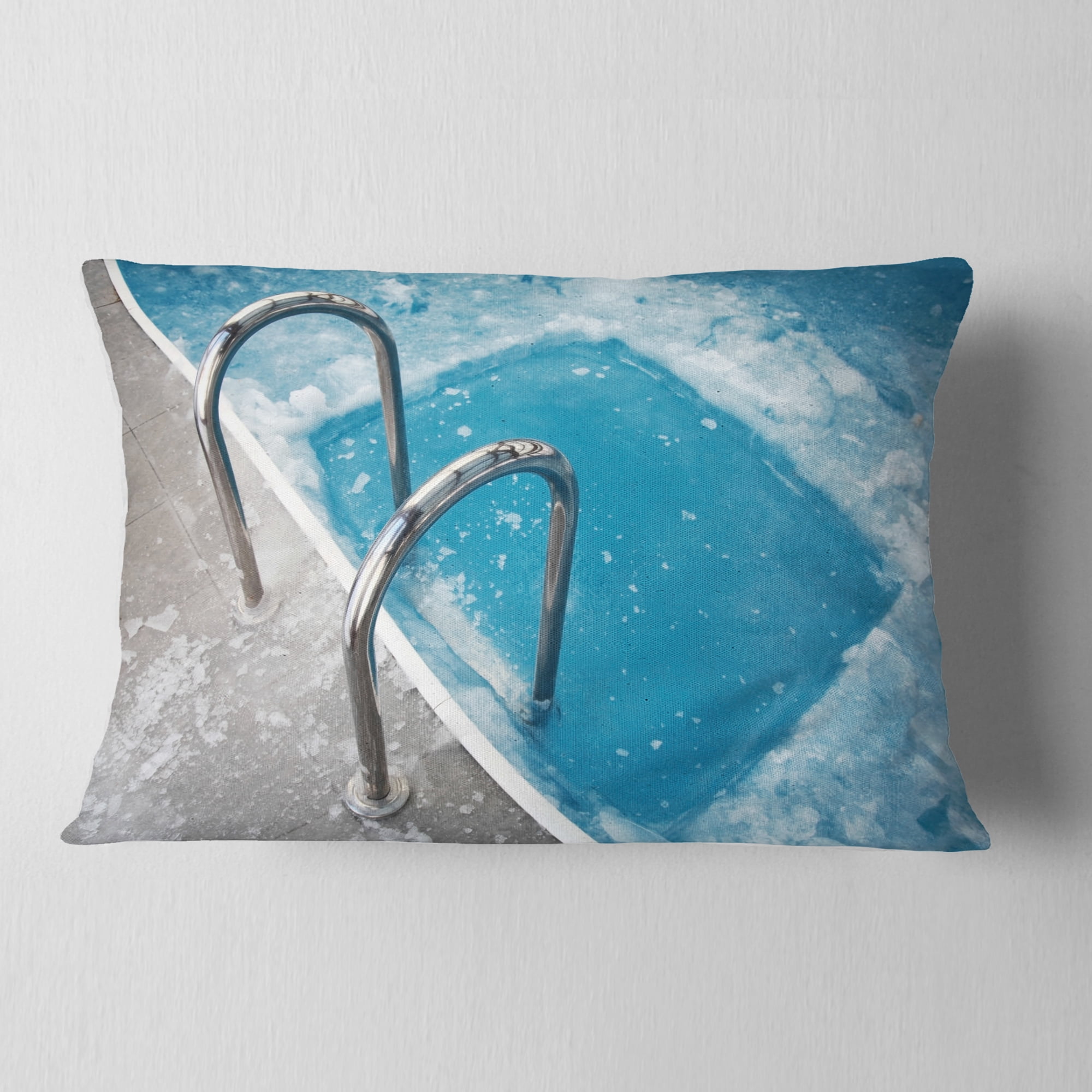 Designart Ice Swimming Blue Pool - Photography Throw Pillow - 12x20