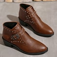 thumbnail image 2 of Wdhugt Chunky Heel Pointed Toe Short Boots For Women Solid Color Buckle Detail Rivet Design Plus Size Casual Shoes Outdoor Indoor Size Us 9 Foot Length 10.24 Inches Pu Material, 2 of 6