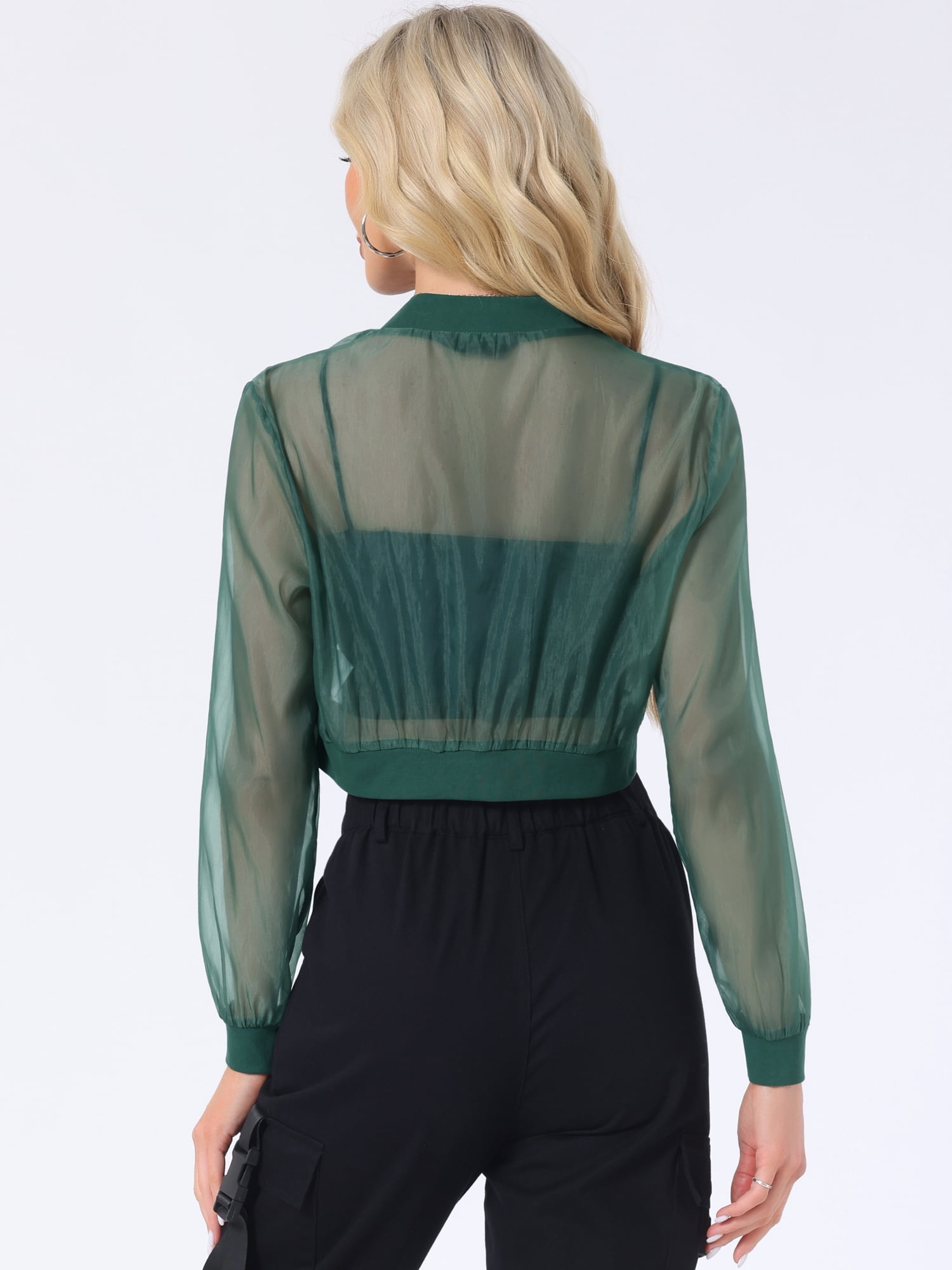 DARING DIVA Crop Bomber Casual Lightweight Zip Up Jackets XL Green