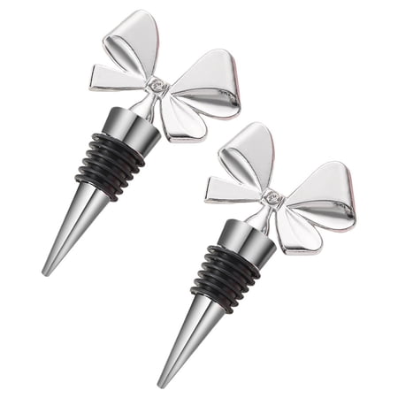 Elegant Bow Wine Stoppers Set Zinc Alloy & Resin Bottle Seal with Gold/Silver Finish Festive Holiday Gift for Wine Lovers 2-Pack Gift Box Included