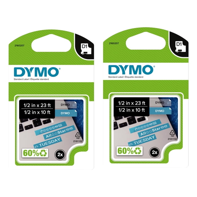 Label DYMO Authentic D1 12 mm x 7 m, impresión negra sobre blanco, paquete de 2
