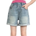 thumbnail image 4 of Amidoa&nbsp; Girls Jeans Shorts Elastic Waist Wide Leg With Pockets Casual Baggy Summer Kids Denim Shorts Blue Size 6, 4 of 9