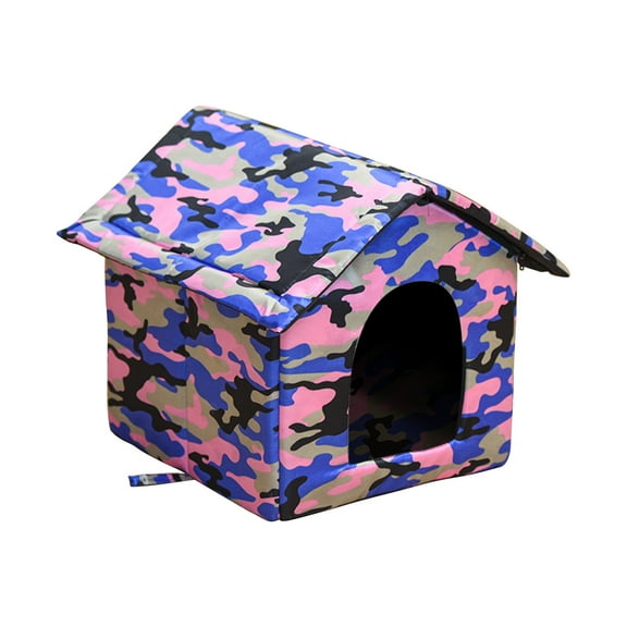 PureCasa Outdoor Oxford Cloth Waterproof Dog Cat Bed, Enclosed Dog Cat House Kennel for Autumn Winter, Warm House Sleeping Pad for Small Cats Dogs, Modern Decor, 1 Pack, 18"x18"x16", Multicolor