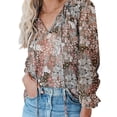 thumbnail image 3 of Minnieouse Blusa de mujer con cuello en V con cordones en la parte de manga larga casual camisa suelta Prendas para la parte del cuerpo Impreso 1 METRO Minnieouse AP003442-02, 3 of 6