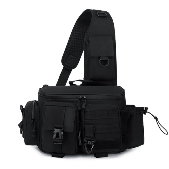 Naiovety Bolsa de camping espaciosa para aventuras de montañismo, bolso bandolera grande, mochila para hombre, bolsa de pesca carpas negro