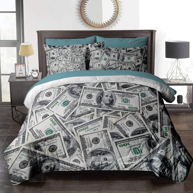 Cama en una bolsa de un billete de cien dólares de impresión juegos de cama Twin 8 piezas de dinero