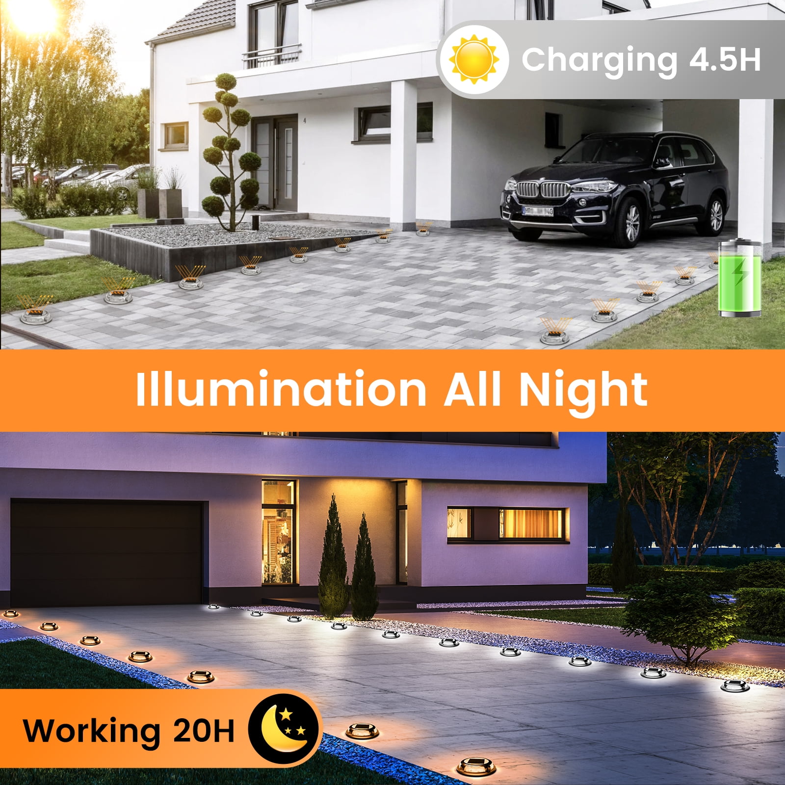 Aship 4 Pack Solar Deck Lights, 2 Colors in 1 Warm+Cool White Solar Lights Outdoor, IP68 Waterproof Dock Lights Step Lights, Aluminum Solar Lights for Garden Driveway Stair Path Walkway