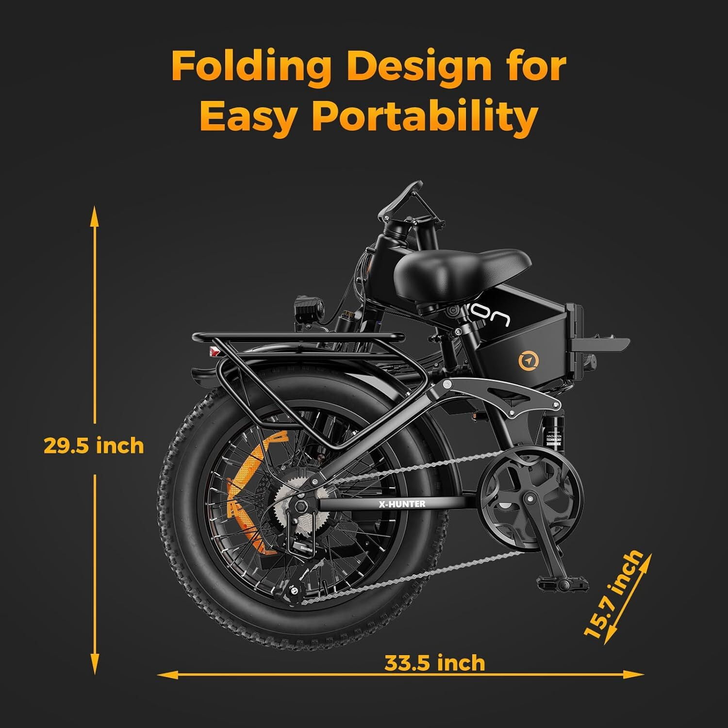 Jasion X-Hunter Electric Bike for Adults, 750W Motor Electric Bicycle with 48V 13AH Removable Battery, 20" x4.0 Fat Tire Folding Ebike, Full Suspension, 7-Speed Bicycles