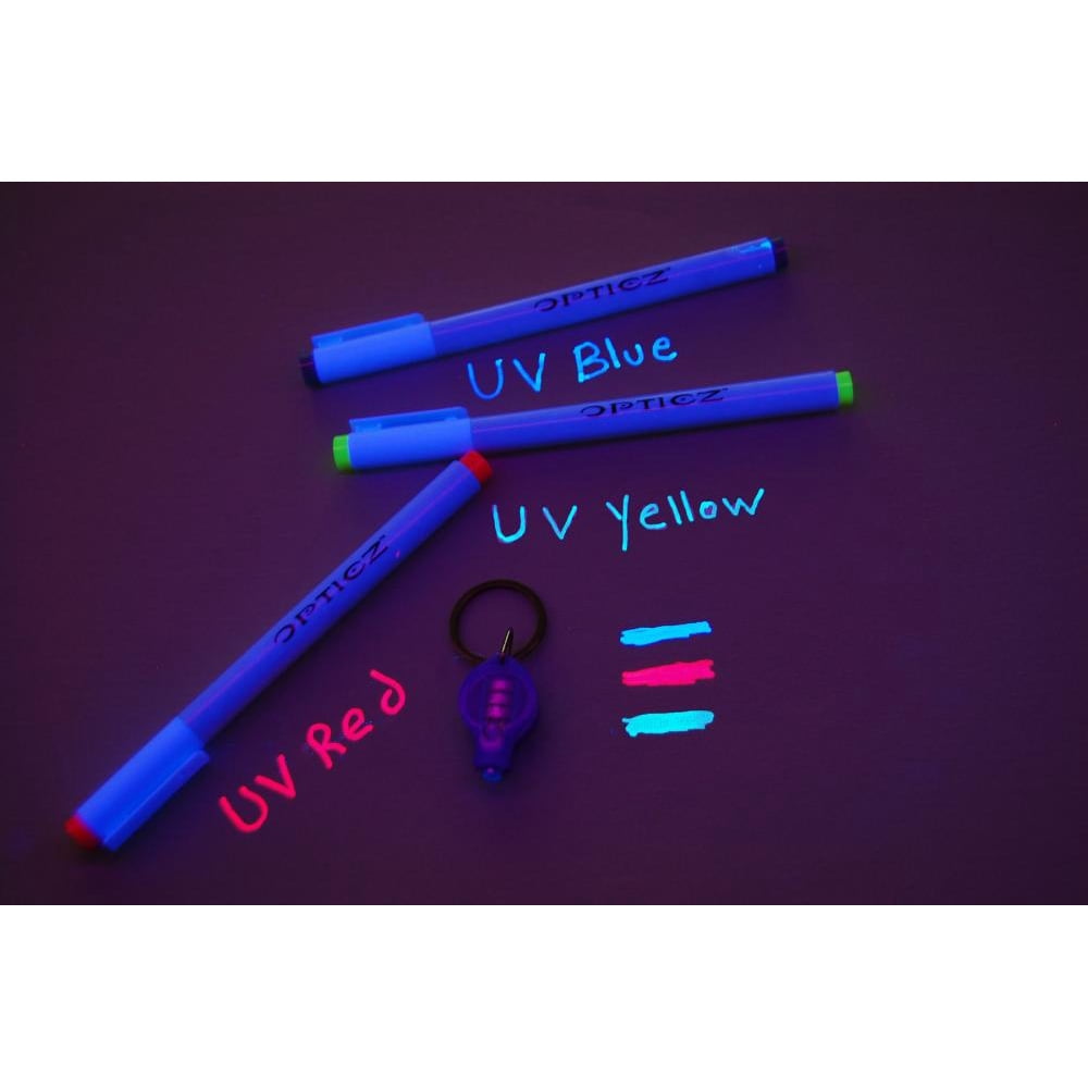 Opticz Invisible UV Blacklight Reactive Ink Markers Blue Red Yellow