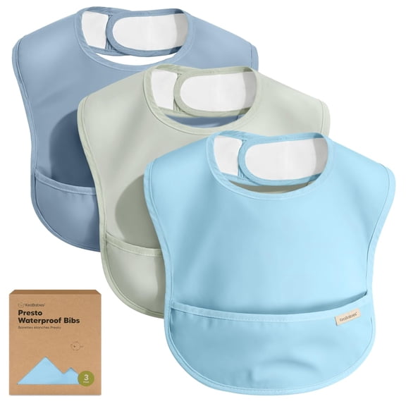 TELOLY 3-Pack Waterproof Baby Bibs for Eating, Lightweight (Ocean) | Toddler Feeding Bibs with Large Food Catcher, Mess Proof, Food-Grade, Baby Eating Essentials, Easy to Put on & Clean