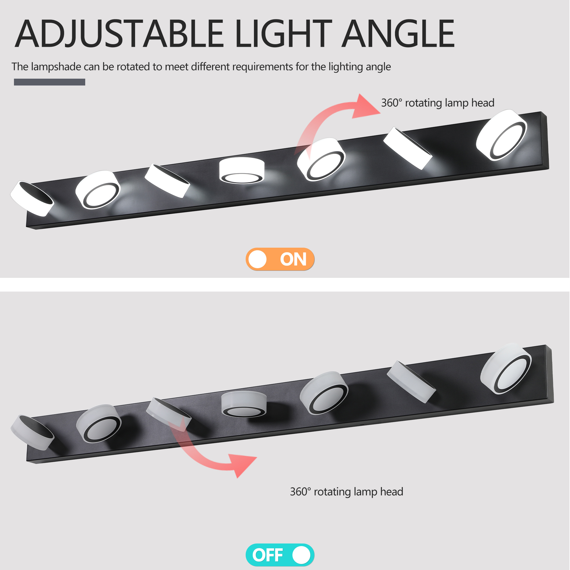 Leumius Modern 7-Light LED Vanity Light Fixture, Black Finish with Acrylic Light Shades, Energy-Efficient Bathroom Wall Sconce, Dimmable for Mirror, Shower and Bathroom Decor