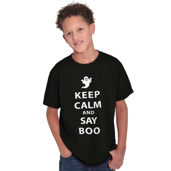 Keep Calm and Say Boo Halloween Crewneck T Shirts Boy Girl Teen Brisco Brands L
