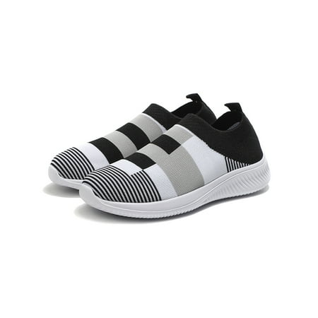 

Zodanni Ladies Breathable Walking Shoes Outdoor Comfortable Pull On Sock Shoe Nonslip Round Toe Casual Flats Black Gray 7.5
